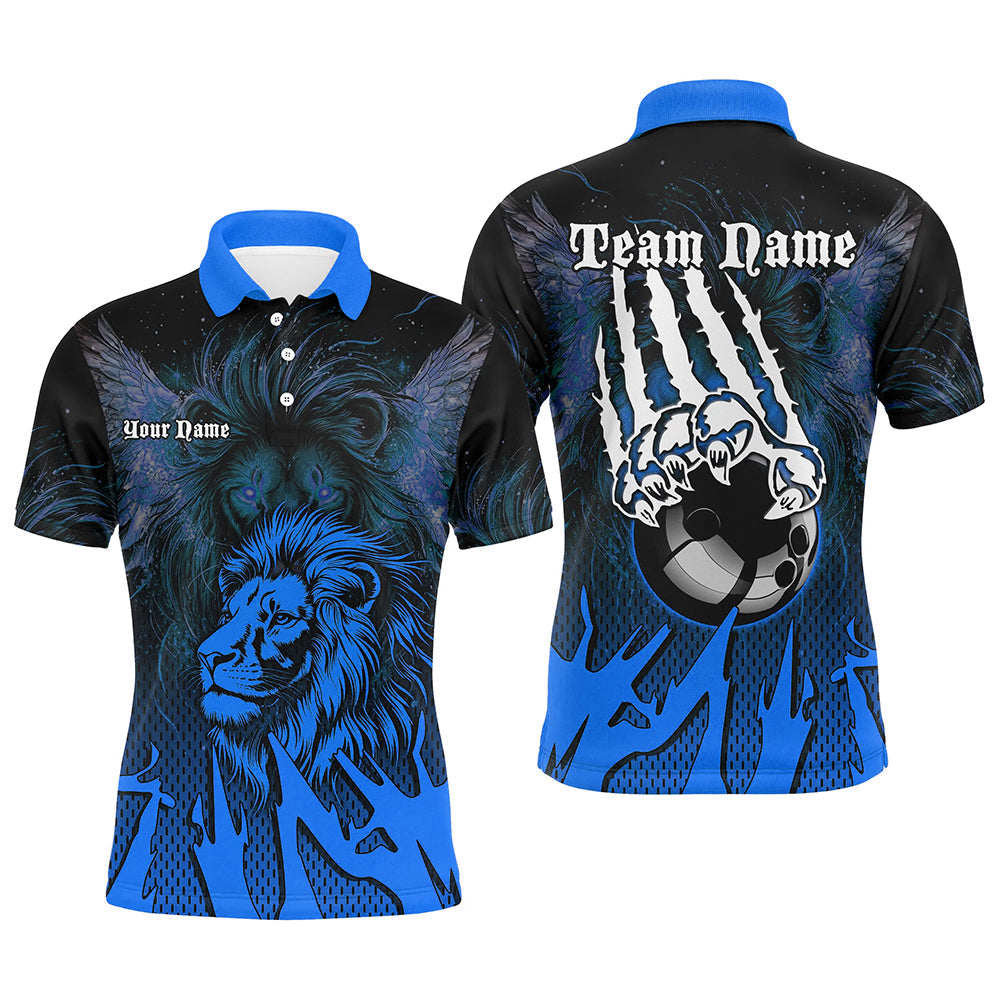 Black and Blue Lion Bowling Polo, Quarter Zip Shirts For Men Custom Team Lion Bowling Jerseys NQS9596