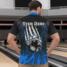 Load image into Gallery viewer, Black and Blue Lion Bowling Polo, Quarter Zip Shirts For Men Custom Team Lion Bowling Jerseys NQS9596