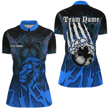 Load image into Gallery viewer, Black and Blue Lion Bowling Polo, Quarter Zip Shirts For Women Custom Team Lion Bowling Jerseys NQS9596