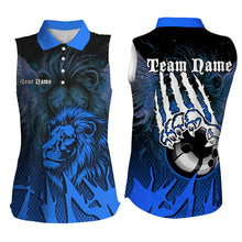 Load image into Gallery viewer, Black and Blue Lion Bowling Sleeveless Polo Shirts Custom Team Bowling Jerseys, gift for bowlers NQS9596