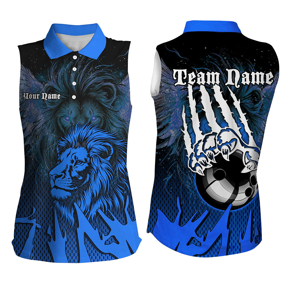 Black and Blue Lion Bowling Sleeveless Polo Shirts Custom Team Bowling Jerseys, gift for bowlers NQS9596