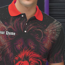 Load image into Gallery viewer, Black and Red Lion Bowling Polo, Quarter Zip Shirts For Men Custom Team Lion Bowling Jerseys NQS9598
