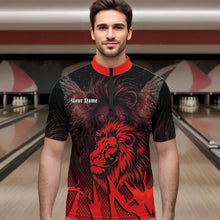 Load image into Gallery viewer, Black and Red Lion Bowling Polo, Quarter Zip Shirts For Men Custom Team Lion Bowling Jerseys NQS9598