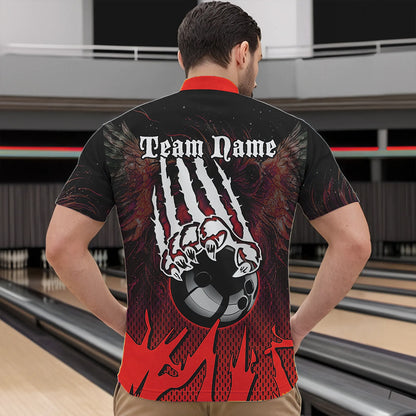 Black and Red Lion Bowling Polo, Quarter Zip Shirts For Men Custom Team Lion Bowling Jerseys NQS9598