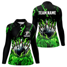 Load image into Gallery viewer, Green Flame Bowling Polo, 1/4 Zip jerseys for Women Custom Bowling Team jerseys for bowlers NQS9600