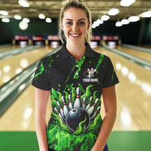 Load image into Gallery viewer, Green Flame Bowling Polo, 1/4 Zip jerseys for Women Custom Bowling Team jerseys for bowlers NQS9600