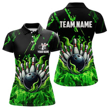 Load image into Gallery viewer, Green Flame Bowling Polo, 1/4 Zip jerseys for Women Custom Bowling Team jerseys for bowlers NQS9600