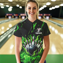 Load image into Gallery viewer, Green Flame Bowling Polo, 1/4 Zip jerseys for Women Custom Bowling Team jerseys for bowlers NQS9600