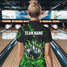 Load image into Gallery viewer, Green Flame Bowling Polo, 1/4 Zip jerseys for Women Custom Bowling Team jerseys for bowlers NQS9600