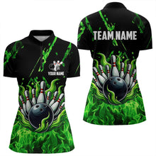 Load image into Gallery viewer, Green Flame Bowling Polo, 1/4 Zip jerseys for Women Custom Bowling Team jerseys for bowlers NQS9600