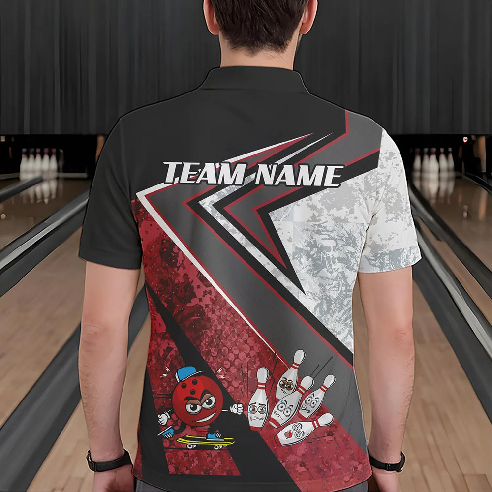 Funny Bowling ball and Pins Mens bowling shirt Custom Camo Bowling Team Jersey, gift for Bowler | Red NQS9604