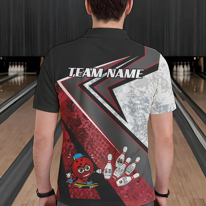 Funny Bowling ball and Pins Mens bowling shirt Custom Camo Bowling Team Jersey, gift for Bowler | Red NQS9604