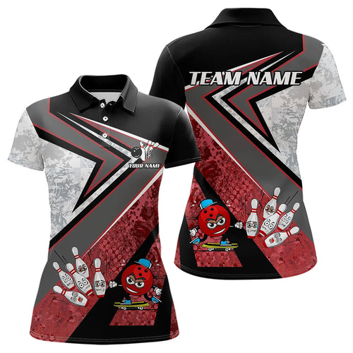 Funny Bowling ball and Pins Women bowling shirt Custom Camo Bowling Team Jersey, gift for Bowler | Red NQS9604