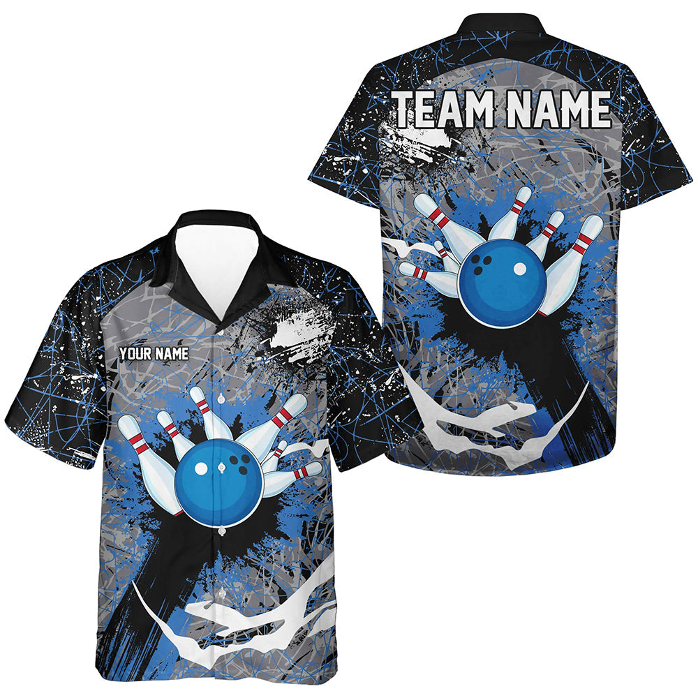 Personalized Black And Blue Camo Hawaiian bowling shirts Custom Bowling Team button up Shirts NQS9746
