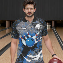 Load image into Gallery viewer, Personalized Black And Blue Camo Bowling Jerseys For Men Custom Bowling Team Polo, Quarter-Zip Shirts NQS9746