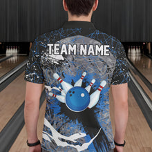 Load image into Gallery viewer, Personalized Black And Blue Camo Bowling Jerseys For Men Custom Bowling Team Polo, Quarter-Zip Shirts NQS9746