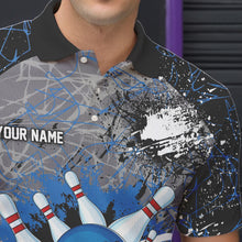 Load image into Gallery viewer, Personalized Black And Blue Camo Bowling Jerseys For Men Custom Bowling Team Polo, Quarter-Zip Shirts NQS9746