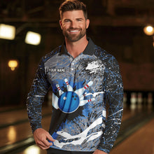 Load image into Gallery viewer, Personalized Black And Blue Camo Bowling Jerseys For Men Custom Bowling Team Polo, Quarter-Zip Shirts NQS9746