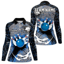 Load image into Gallery viewer, Personalized Black And Blue Camo Bowling Jersey For Women Custom Bowling Team Polo, Quarter-Zip Shirts NQS9746