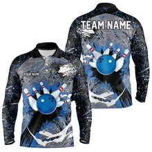 Load image into Gallery viewer, Personalized Black And Blue Camo Bowling Jerseys For Men Custom Bowling Team Polo, Quarter-Zip Shirts NQS9746