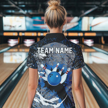 Load image into Gallery viewer, Personalized Black And Blue Camo Bowling Jersey For Women Custom Bowling Team Polo, Quarter-Zip Shirts NQS9746