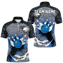 Load image into Gallery viewer, Personalized Black And Blue Camo Bowling Jerseys For Men Custom Bowling Team Polo, Quarter-Zip Shirts NQS9746