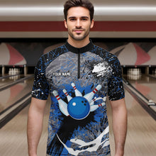 Load image into Gallery viewer, Personalized Black And Blue Camo Bowling Jerseys For Men Custom Bowling Team Polo, Quarter-Zip Shirts NQS9746