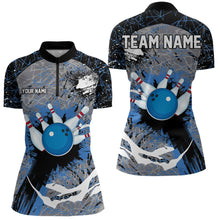 Load image into Gallery viewer, Personalized Black And Blue Camo Bowling Jersey For Women Custom Bowling Team Polo, Quarter-Zip Shirts NQS9746