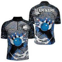 Load image into Gallery viewer, Personalized Black And Blue Camo Bowling Jerseys For Men Custom Bowling Team Polo, Quarter-Zip Shirts NQS9746