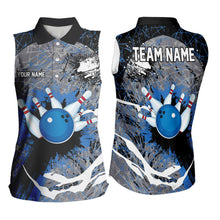 Load image into Gallery viewer, Personalized Black And Blue Camo Bowling Sleeveless Polo Shirt Custom Bowling Team Shirts NQS9746