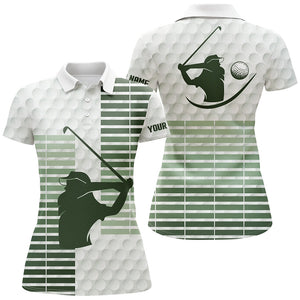 Womens golf polo shirt custom green stripe and white golf ball skin pattern ladies golf tops NQS7528