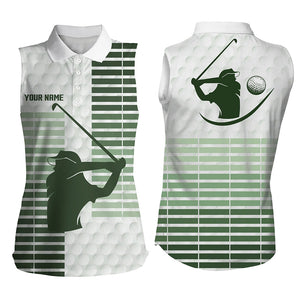 Womens sleeveless polo shirt custom green stripe and white golf ball skin pattern ladies golf tops NQS7528