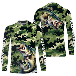 Black Green camo Bass fishing Custom Long Sleeve Tournament Fishing Shirts, Performance Bass Jerseys NQS7530