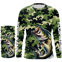 Load image into Gallery viewer, Black Green camo Bass fishing Custom Long Sleeve Tournament Fishing Shirts, Performance Bass Jerseys NQS7530