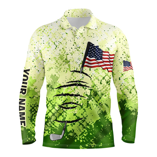 Personalized green camo golf polos shirt for men American flag 4th July custom gifts for golf lovers NQS5548