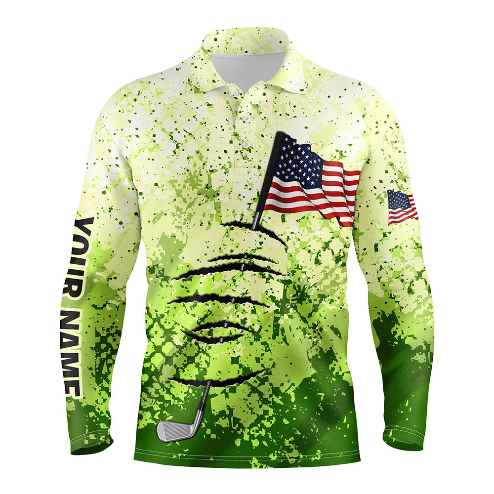 Personalized green camo golf polos shirt for men American flag 4th July custom gifts for golf lovers NQS5548