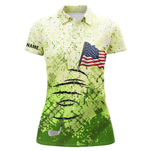 Load image into Gallery viewer, Personalized green camo golf polos shirt for women American flag 4th July custom gifts for golf lovers NQS5548