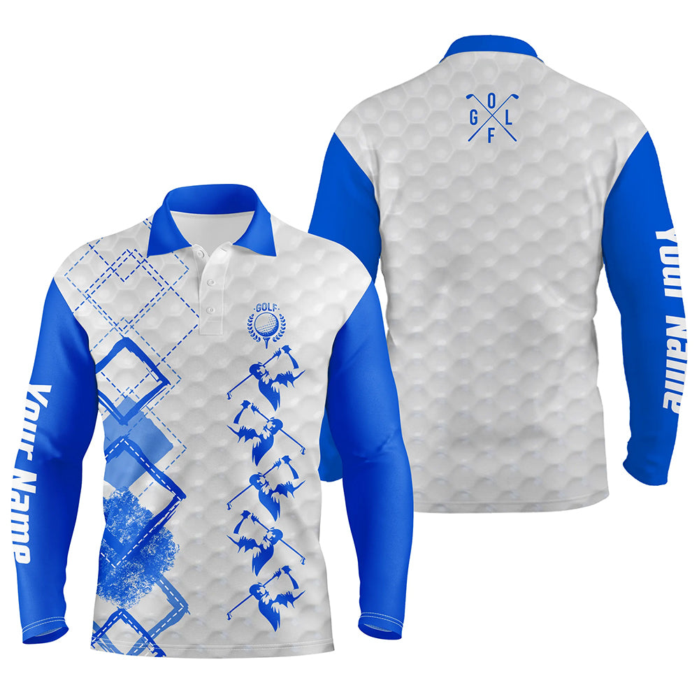 Blue and white Mens golf polo custom name men's golf apparel, gifts for golf lovers NQS5550