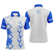 Load image into Gallery viewer, Blue and white Mens golf polo custom name men&#39;s golf apparel, gifts for golf lovers NQS5550