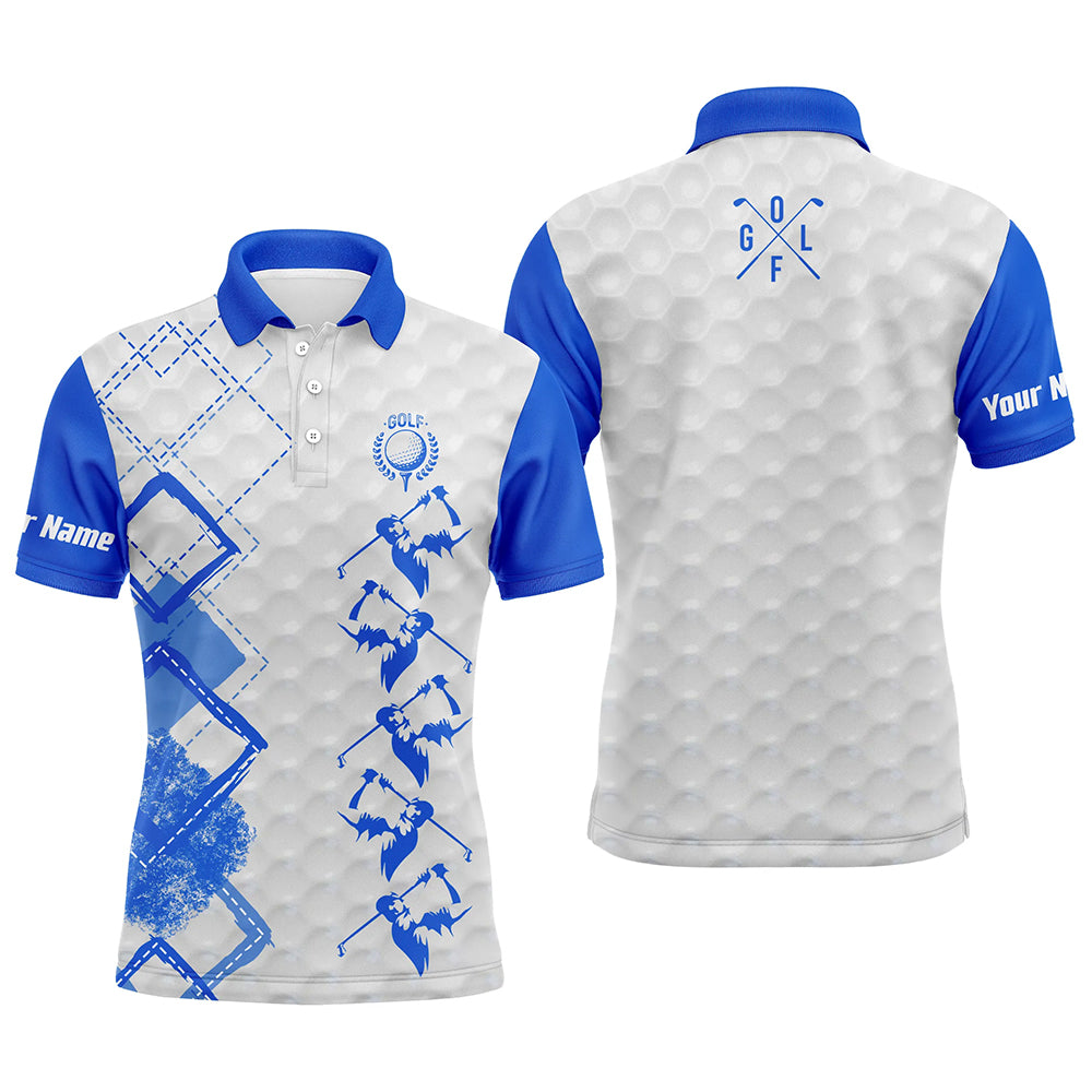 Blue and white Mens golf polo custom name men's golf apparel, gifts for golf lovers NQS5550