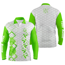 Load image into Gallery viewer, Green and white Mens golf polo custom name men&#39;s golf apparel, gifts for golf lovers NQS5551