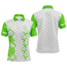 Load image into Gallery viewer, Green and white Mens golf polo custom name men&#39;s golf apparel, gifts for golf lovers NQS5551