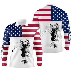 American flag patriotic white Mens golf polo custom name golf gift for men NQS5554