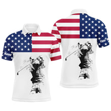 Load image into Gallery viewer, American flag patriotic white Mens golf polo custom name golf gift for men NQS5554