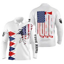 Load image into Gallery viewer, Personalized white golf polos shirts for mens American flag 4th July custom best mens golf wears NQS5555