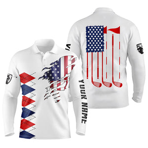 Personalized white golf polos shirts for mens American flag 4th July custom best mens golf wears NQS5555