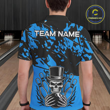 Load image into Gallery viewer, Black and Blue Camo Skull Bowling Polo, Quarter Zip Shirt for Men Custom Skull Team bowling jersey NQS10007