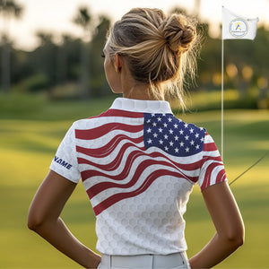Red, White and Blue American Flag Women golf polo shirts custom women's patriotic golf apparel NQS10169