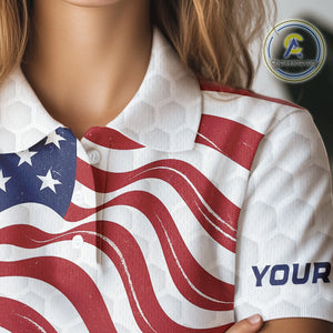 Red, White and Blue American Flag Women golf polo shirts custom women's patriotic golf apparel NQS10169