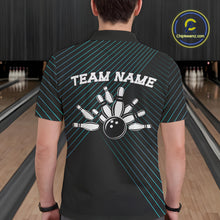 Load image into Gallery viewer, Black and Blue Skull Bowling Polo, Quarter Zip Shirts For Men Custom Bowling Team Jerseys Outfits NQS10171